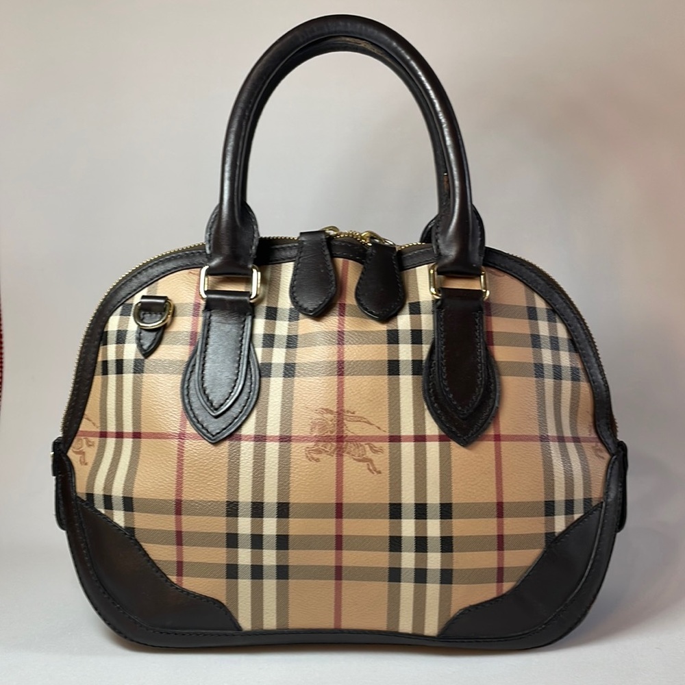 Burberry Haymarket Canvas/Chocolate Leather Small Orchard Bowling Bag